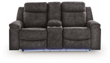 Brysonview Charcoal Faux Leather Reclining Loveseat with Console