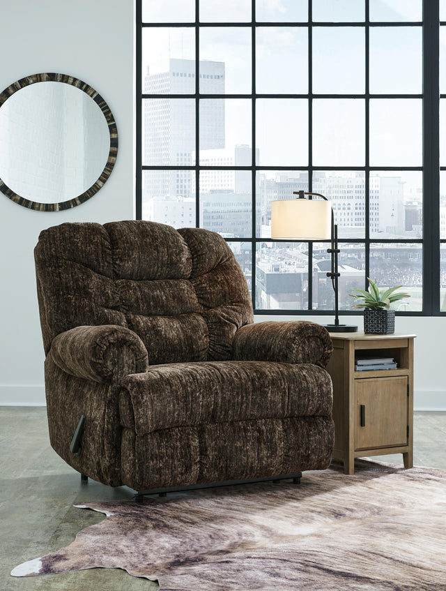 Movie Man Chocolate Velvet Recliner - Ella Furniture