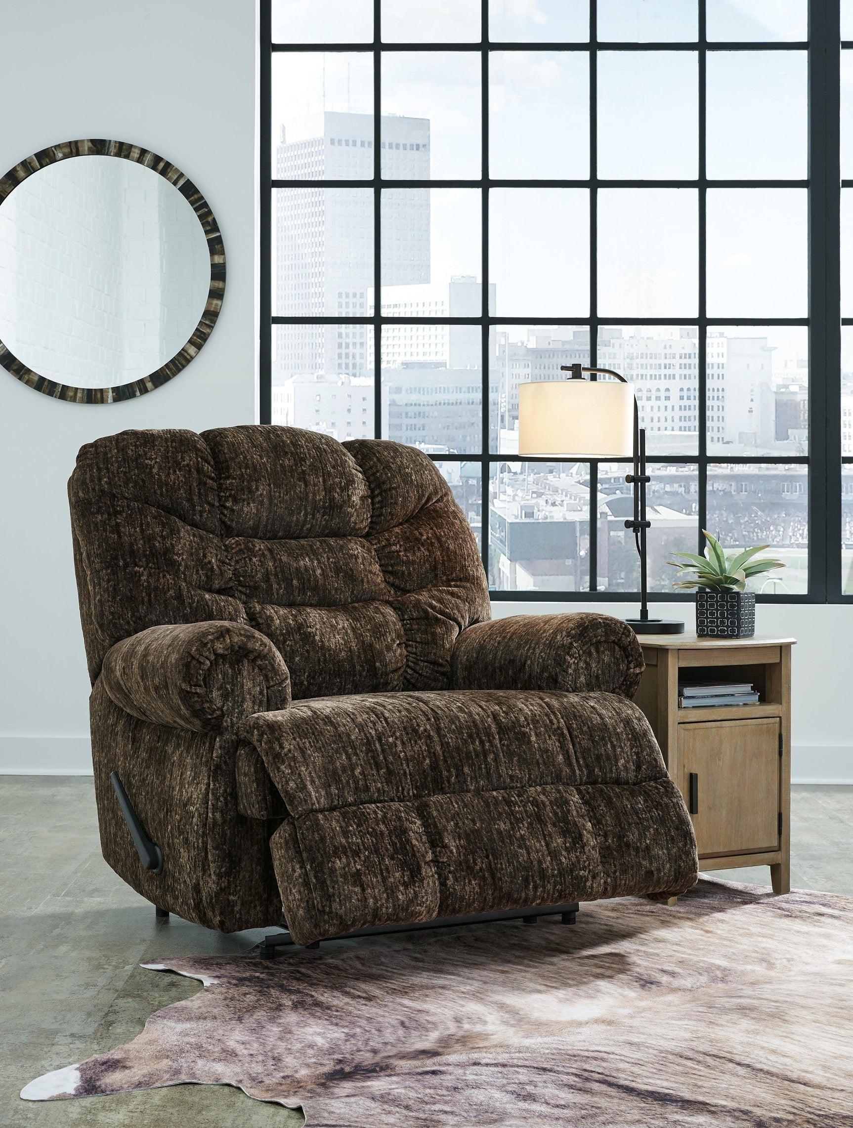 Movie Man Chocolate Velvet Recliner - Ella Furniture