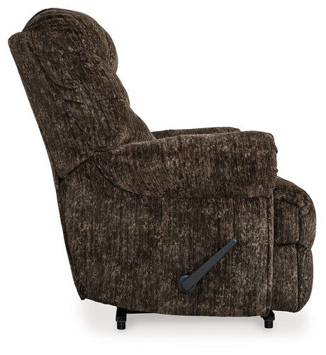 Movie Man Chocolate Velvet Recliner - Ella Furniture