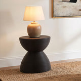 Macedo Round Ribbed Rattan Drum End Table Black — product image 2
