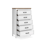 Kerisden White/Brown Chest of Drawers — angled view