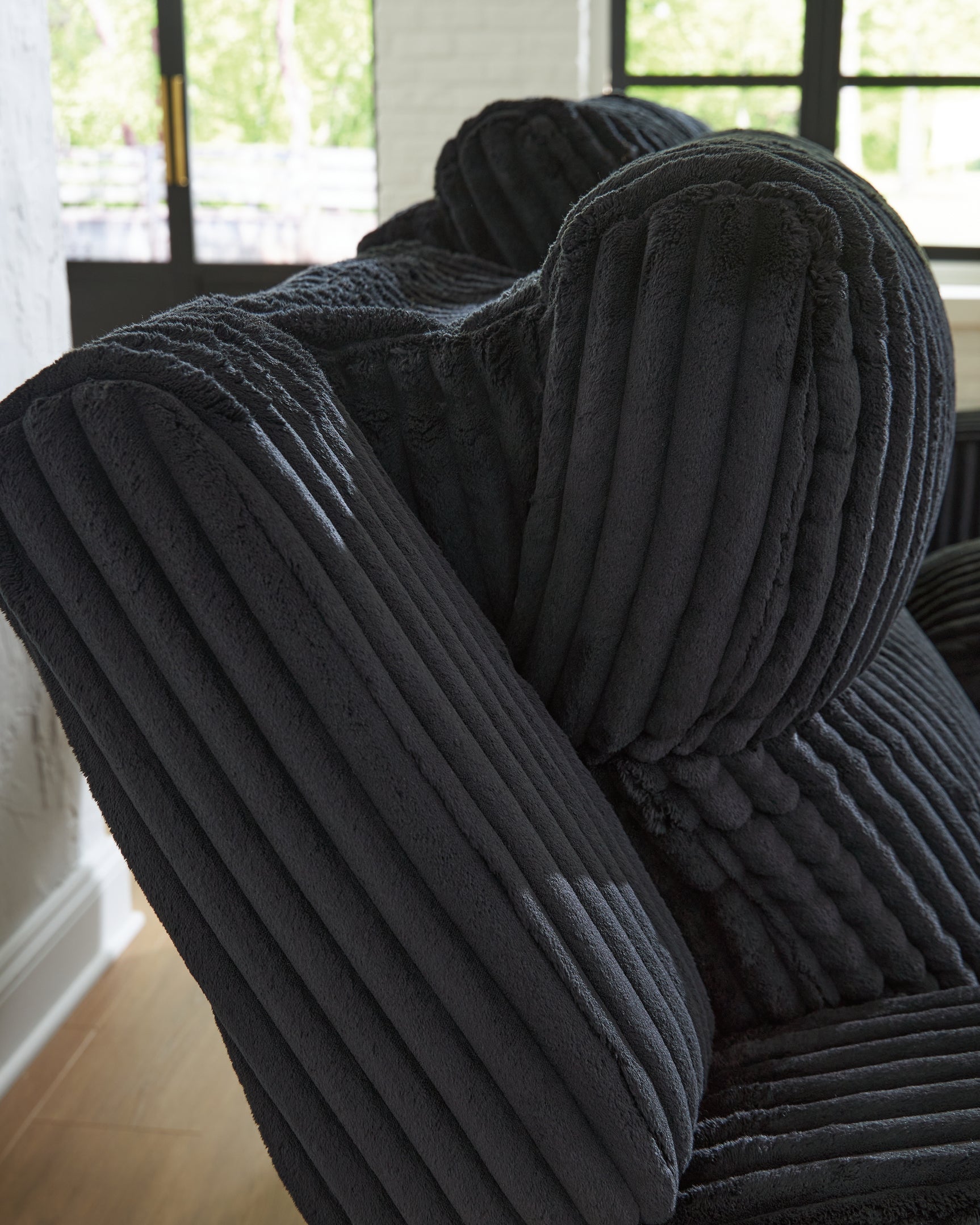 Forest Lake Black Chenille,Velvet Power Reclining Loveseat with Console