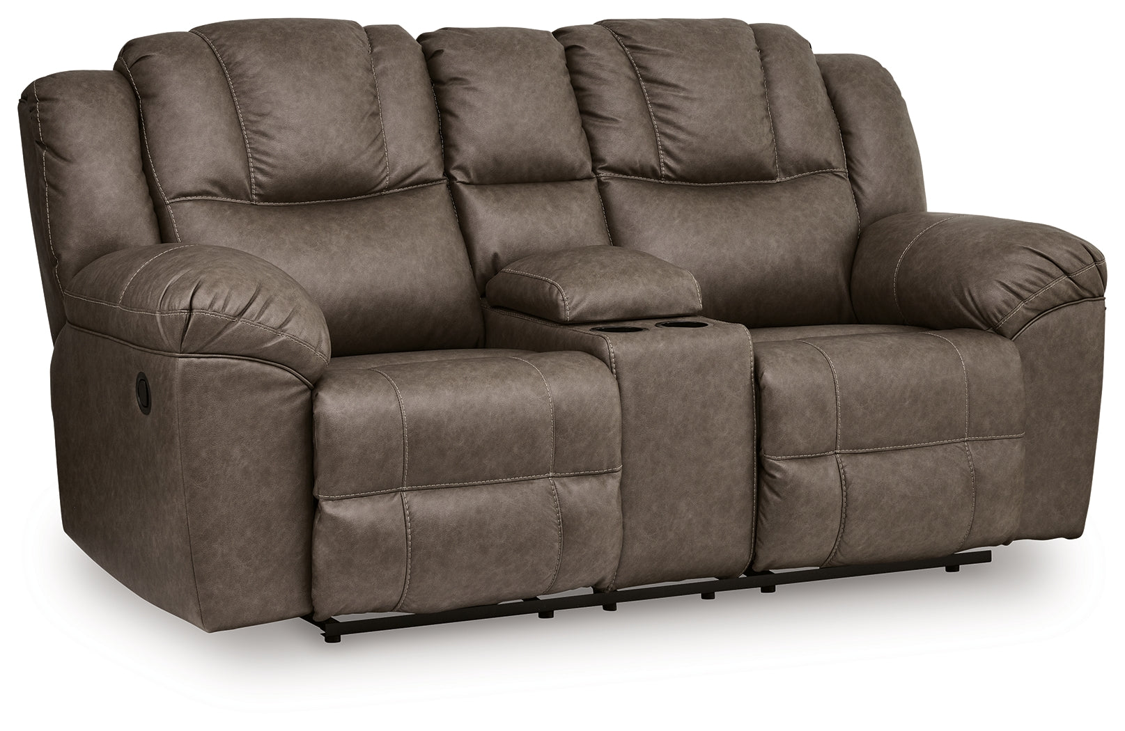 Lowilla Driftwood Faux Leather Reclining Loveseat with Console