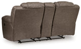 Lowilla Driftwood Faux Leather Reclining Loveseat with Console