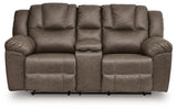 Lowilla Driftwood Faux Leather Reclining Loveseat with Console