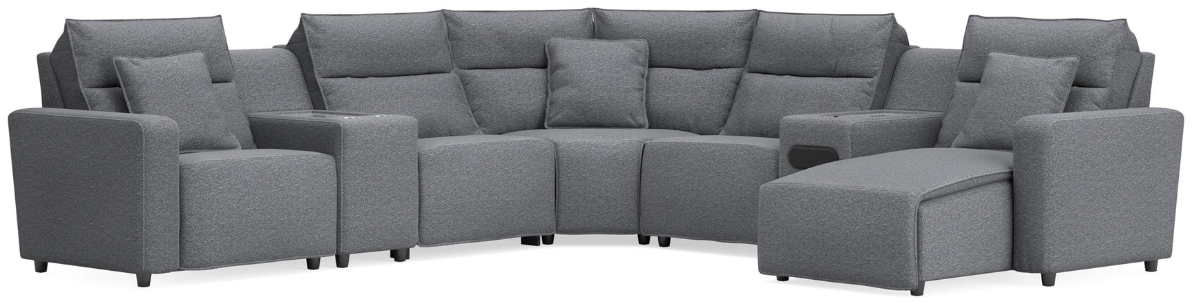 Modmax II Salt and Pepper 7-Piece Power Reclining Sectional with Chaise and Audio System