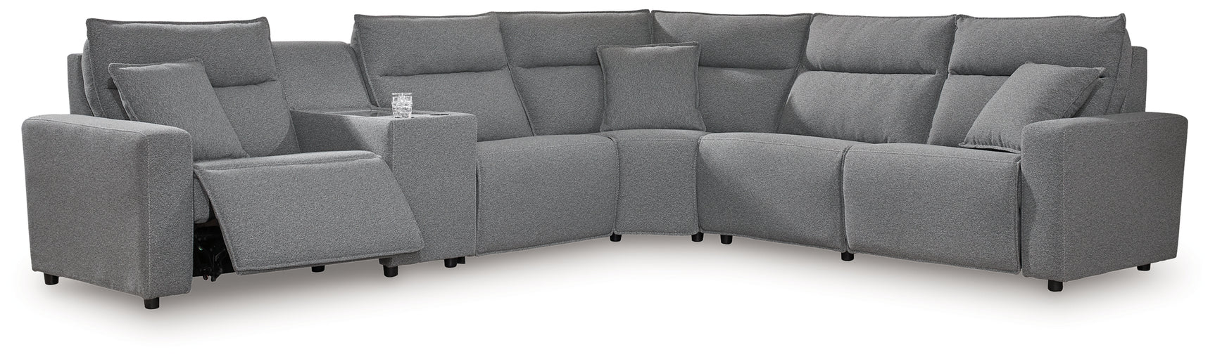 Modmax Salt and Pepper Next-Gen Nuvella™ 6-Piece Reclining Sectional with Console