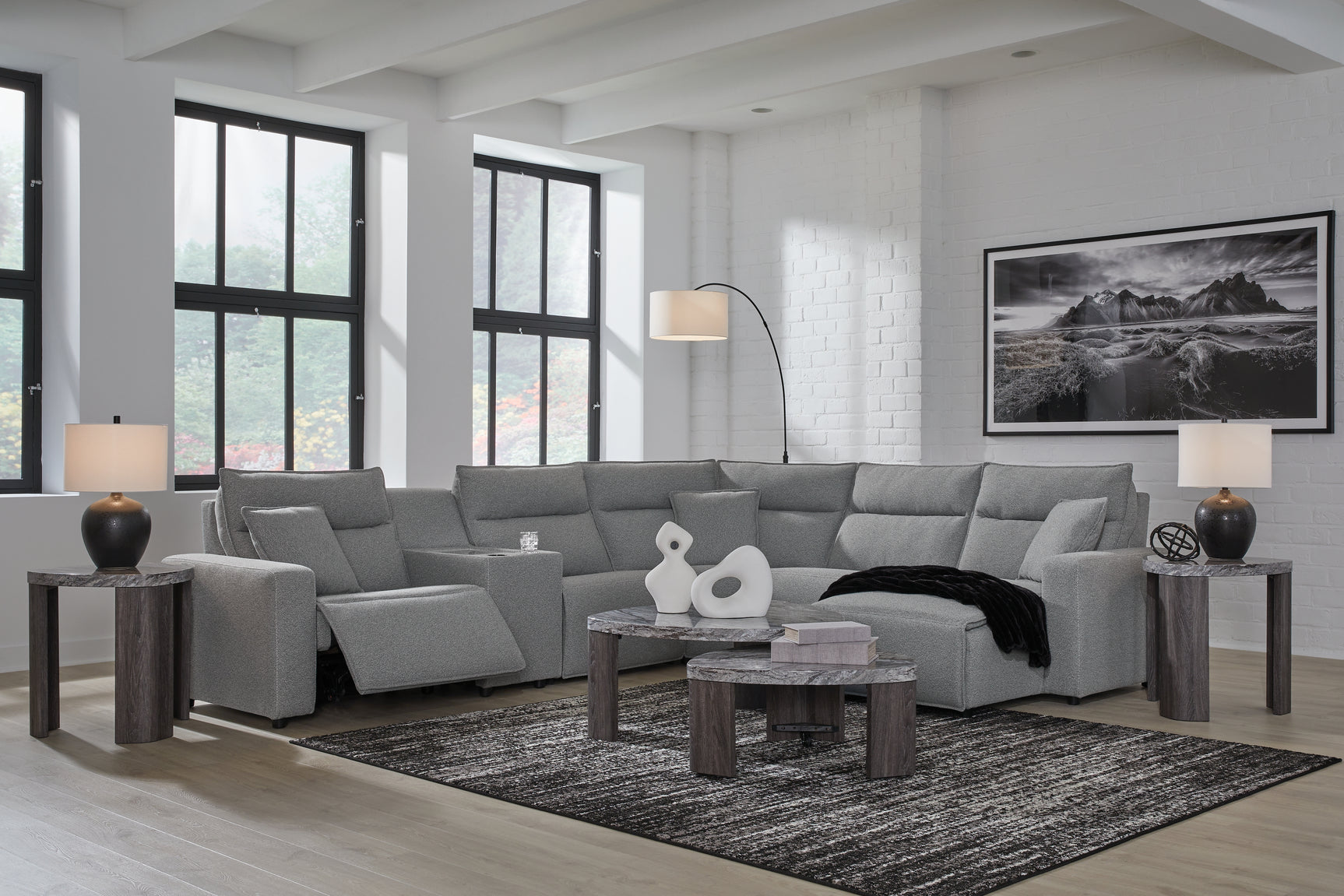 Modmax Salt and Pepper Next-Gen Nuvella™ 6-Piece Power Reclining Sectional with Chaise