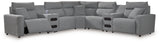 ModMax II Salt and Pepper Next-Gen Nuvella™ 7-Piece Power Reclining Sectional with Audio Consoles