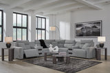 ModMax II Salt and Pepper Next-Gen Nuvella™ 7-Piece Power Reclining Sectional with Audio Consoles