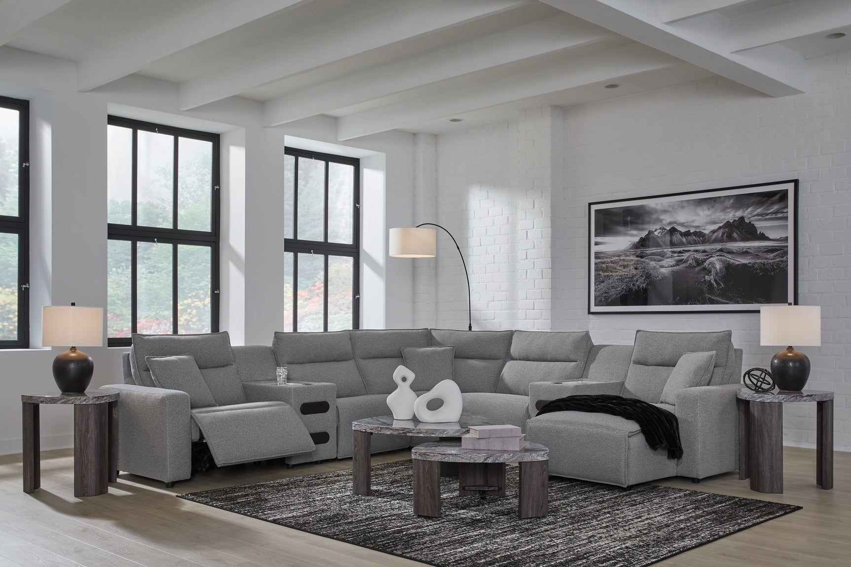 Modmax Salt and Pepper Next-Gen Nuvella™ 7-Piece Power Reclining Sectional with Chaise