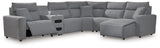 ModMax II Salt and Pepper Next-Gen Nuvella™ 6-Piece Reclining Sectional with Chaise and Audio Console