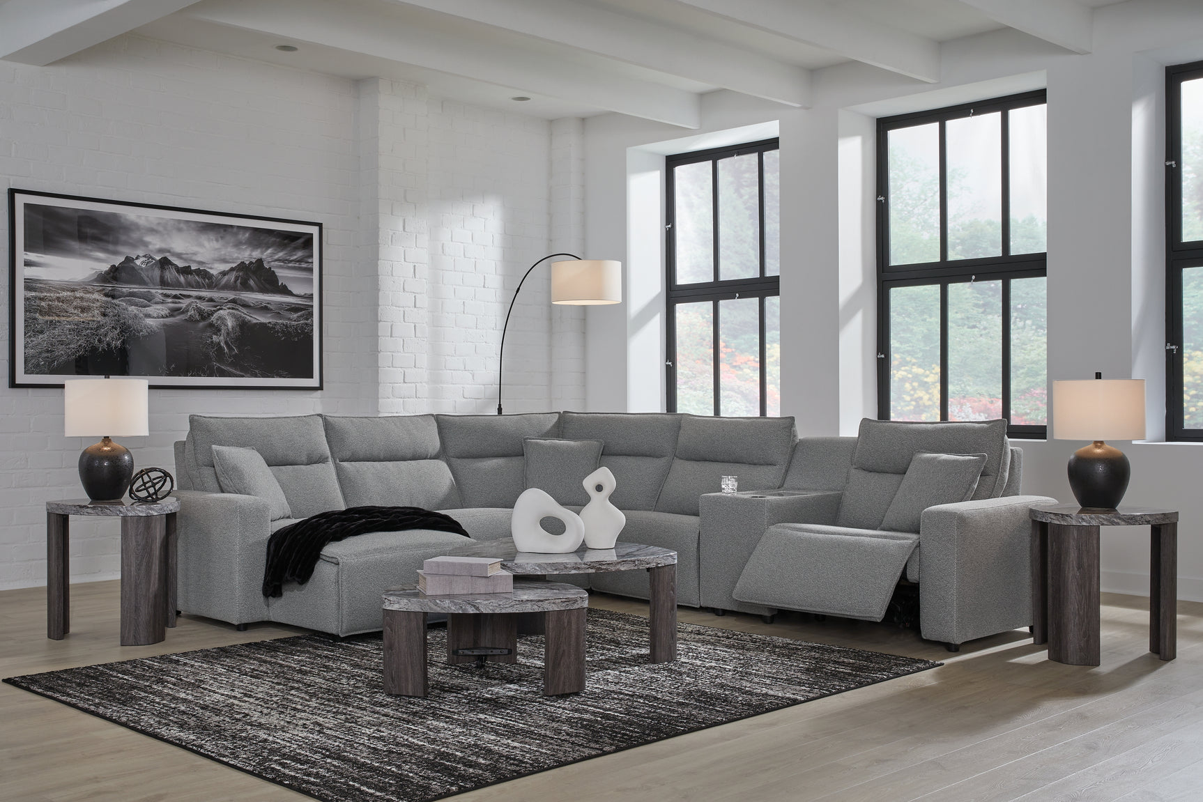 ModMax II Salt and Pepper Next-Gen Nuvella™ 6-Piece Power Reclining Sectional with Chaise