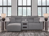 Modmax II Salt and Pepper Next-Gen Nuvella™ 3-Piece Power Reclining Sectional with Chaise and Audio Console