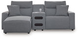 Modmax II Salt and Pepper Next-Gen Nuvella™ 3-Piece Power Reclining Sectional with Chaise and Audio Console