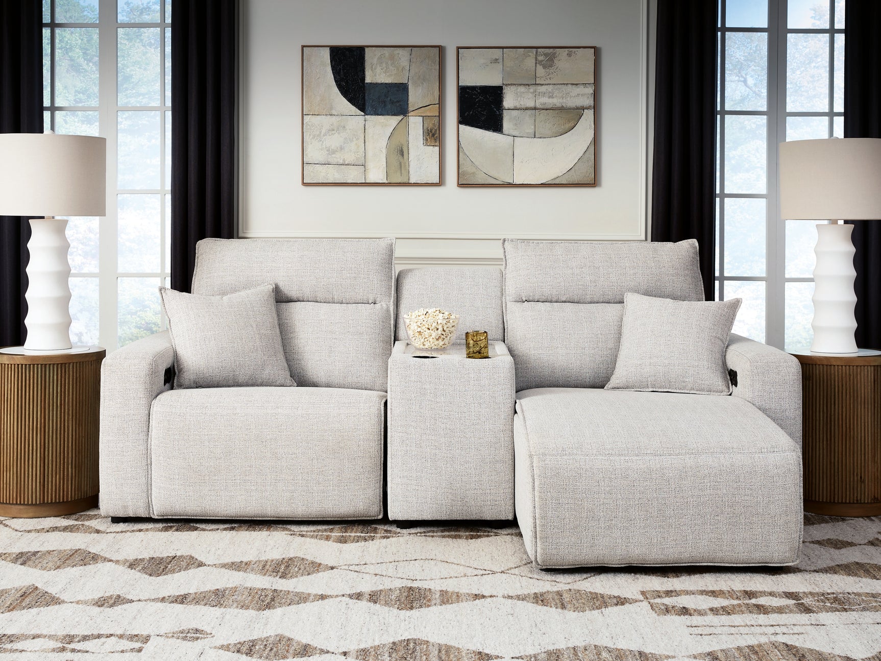 Modmax II Stone 3-Piece Power Reclining Sectional with Chaise and Console