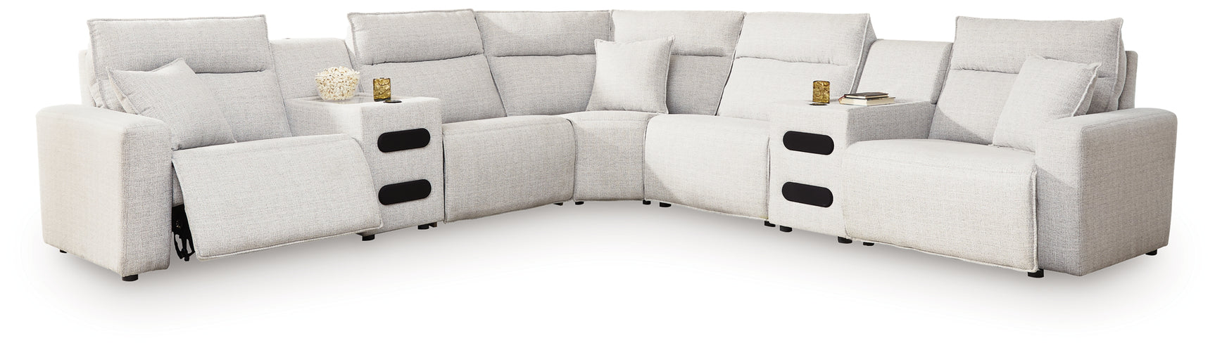 Modmax II Stone 7-Piece Power Reclining Sectional with Audio Consoles