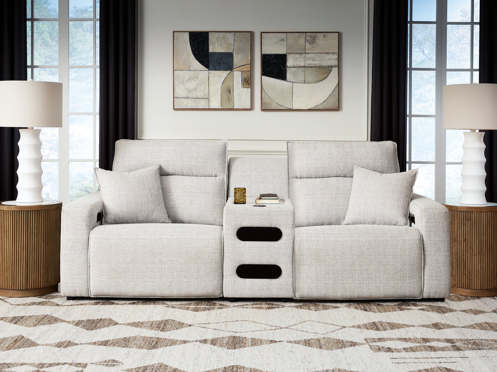 Modmax II Stone 3-Piece Power Reclining Sectional with Audio Console