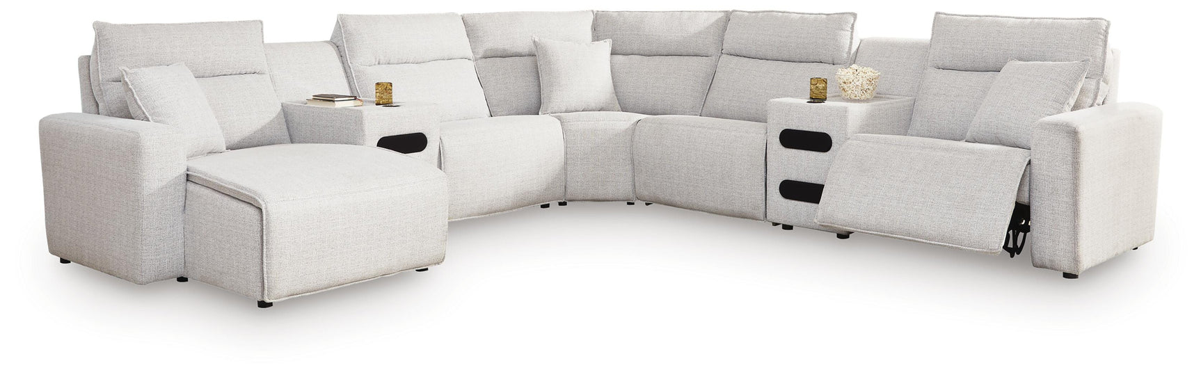 Modmax II Stone 7-Piece Power Reclining Sectional with Chaise and Audio Consoles