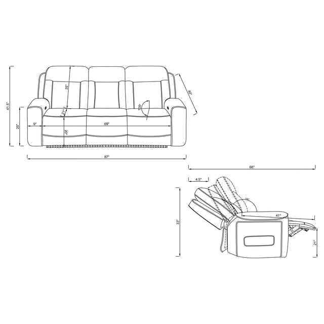 Rojas Dual Power Reclining Sofa with LED Lighting and Charging Black — product view