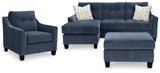 Amity Ink Bay Sofa Chaise, Chair, and Ottoman