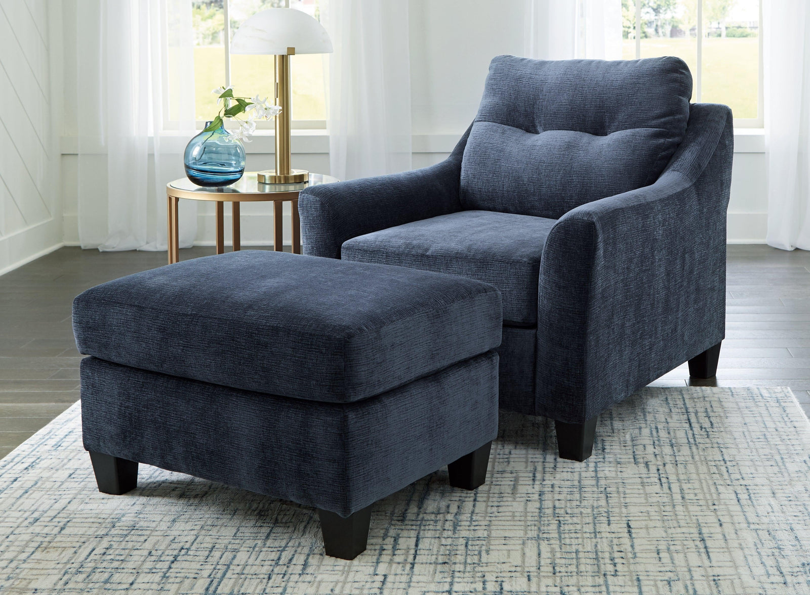 Amity Ink Bay Chair And Ottoman