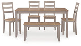 Harperfeld Natural/Gray Dining Table and 4 Chairs and Bench (Set of 6) — front view