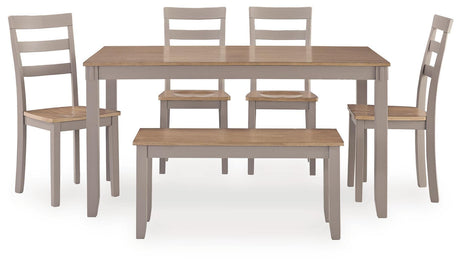 Harperfeld Natural/Gray Dining Table and 4 Chairs and Bench (Set of 6) — front view