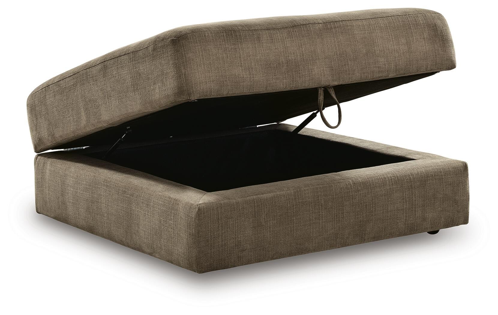 Camellia-Court Coffee Chenille Ottoman With Storage angled view
