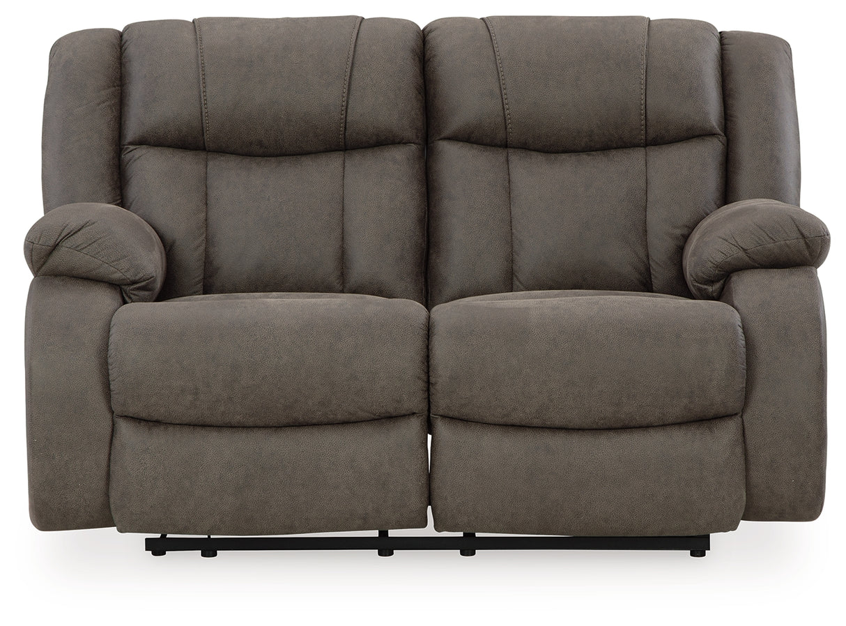 First Base Gunmetal Faux Leather Reclining Loveseat
