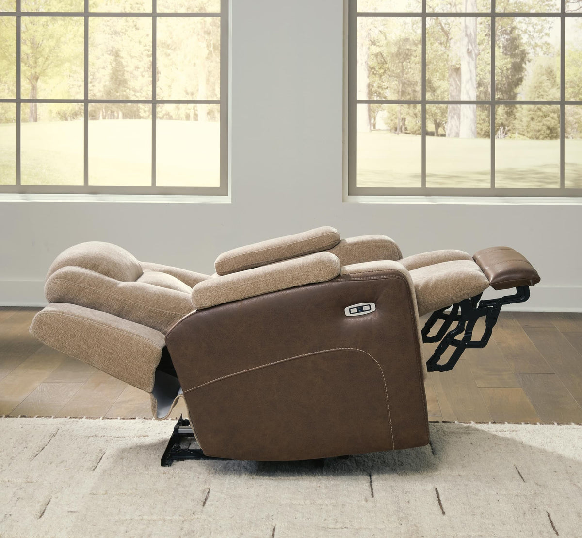 Mixed Motion Brownstone Chenille / Faux Leather Power Recliner — product image 7