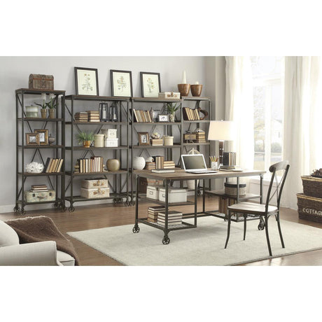 Millwood Weathered Natural And Rustic Black Metal Ash Veneers Engineered Wood And Metal Bookcase - Ella Furniture