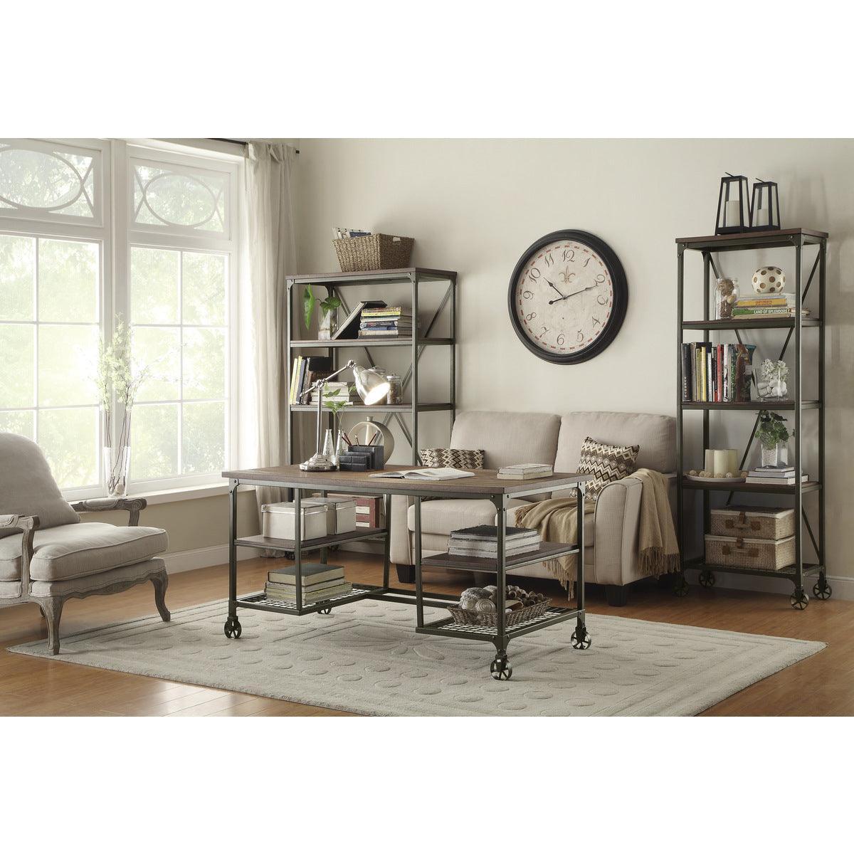 Millwood Weathered Natural And Rustic Black Metal Ash Veneers Engineered Wood And Metal Bookcase - Ella Furniture