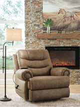 Revived and Restored Earth Faux Leather Power Lift Recliner — angled view