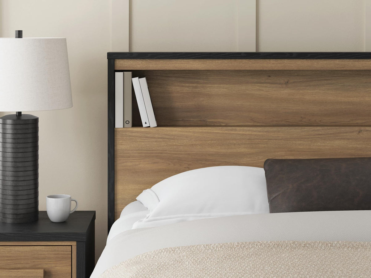 Kozmour Black/Brown Queen Bookcase Complete Bed Frame — detail view
