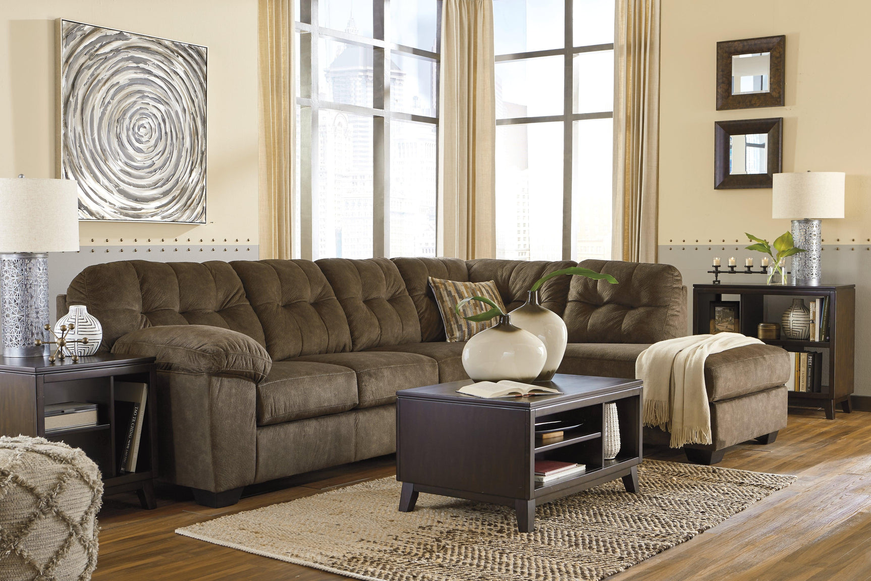 Accrington Earth Microfiber 2-Piece Sleeper Sectional With Chaise - Ella Furniture