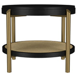 Arini Round End Side Table With Storage Shelf Black
