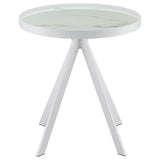 Briggs Round Marble Printed Glass Top End Side Table White