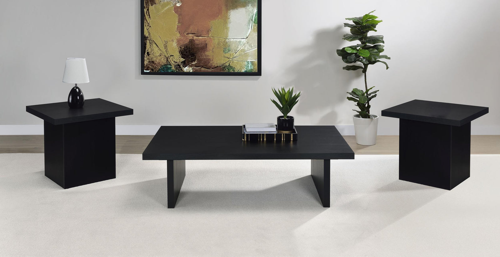 Max 3-piece Rectangular Coffee and End Table Set Black