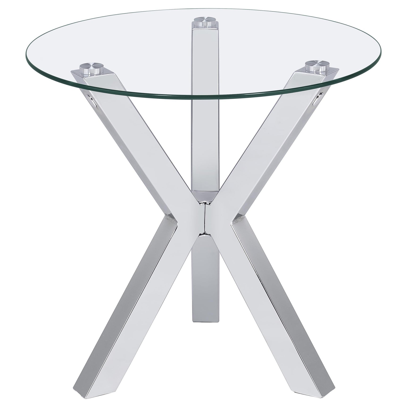 Kenzie Round Tempered Glass Top End Side Table Chrome