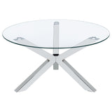 Kenzie Round Tempered Glass Top Cocktail Coffee Table Chrome