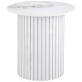Rowena Round Sintered Stone End Table White Faux Marble