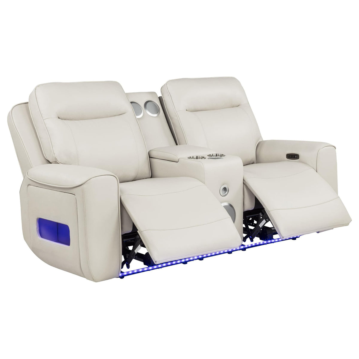 Rojas Dual Power Reclining Loveseat with Bluetooth Speakers Greige — product image 2