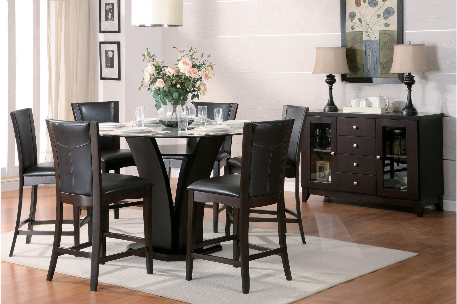 Daisy Round Dark Cherry Counter Height Set