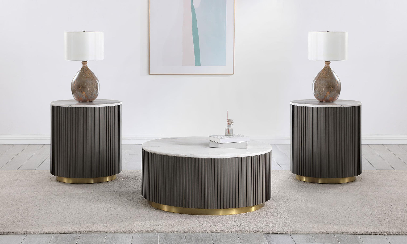 Jason 3-piece Round Marble Coffee and End Table Set White