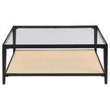 Amherst Glass Top Metal with Cane Shelf Coffee Table Black