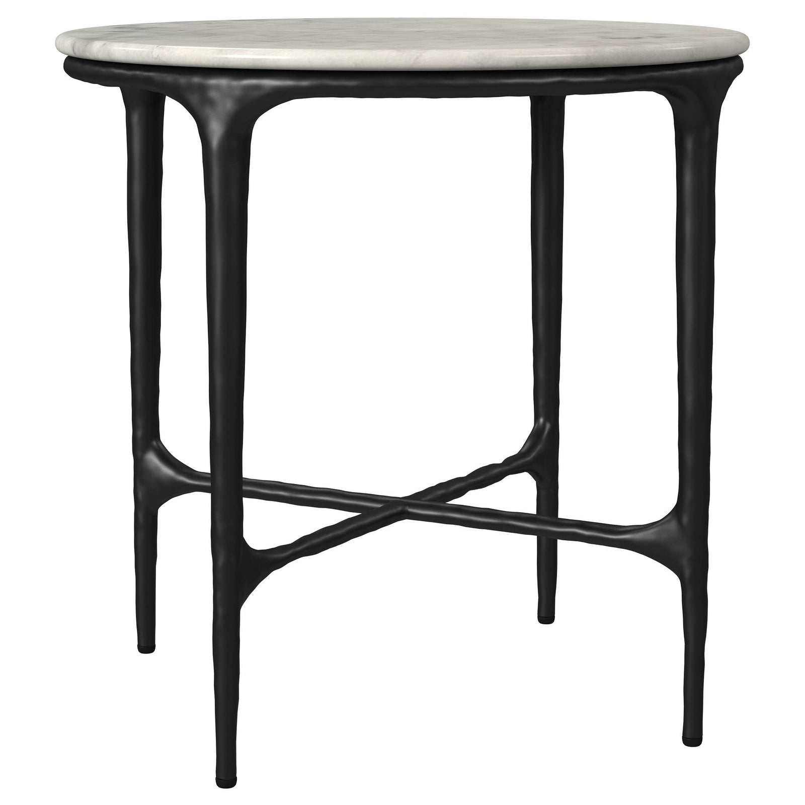 Hermas Round Genuine Marble Top Metal End Side Table White