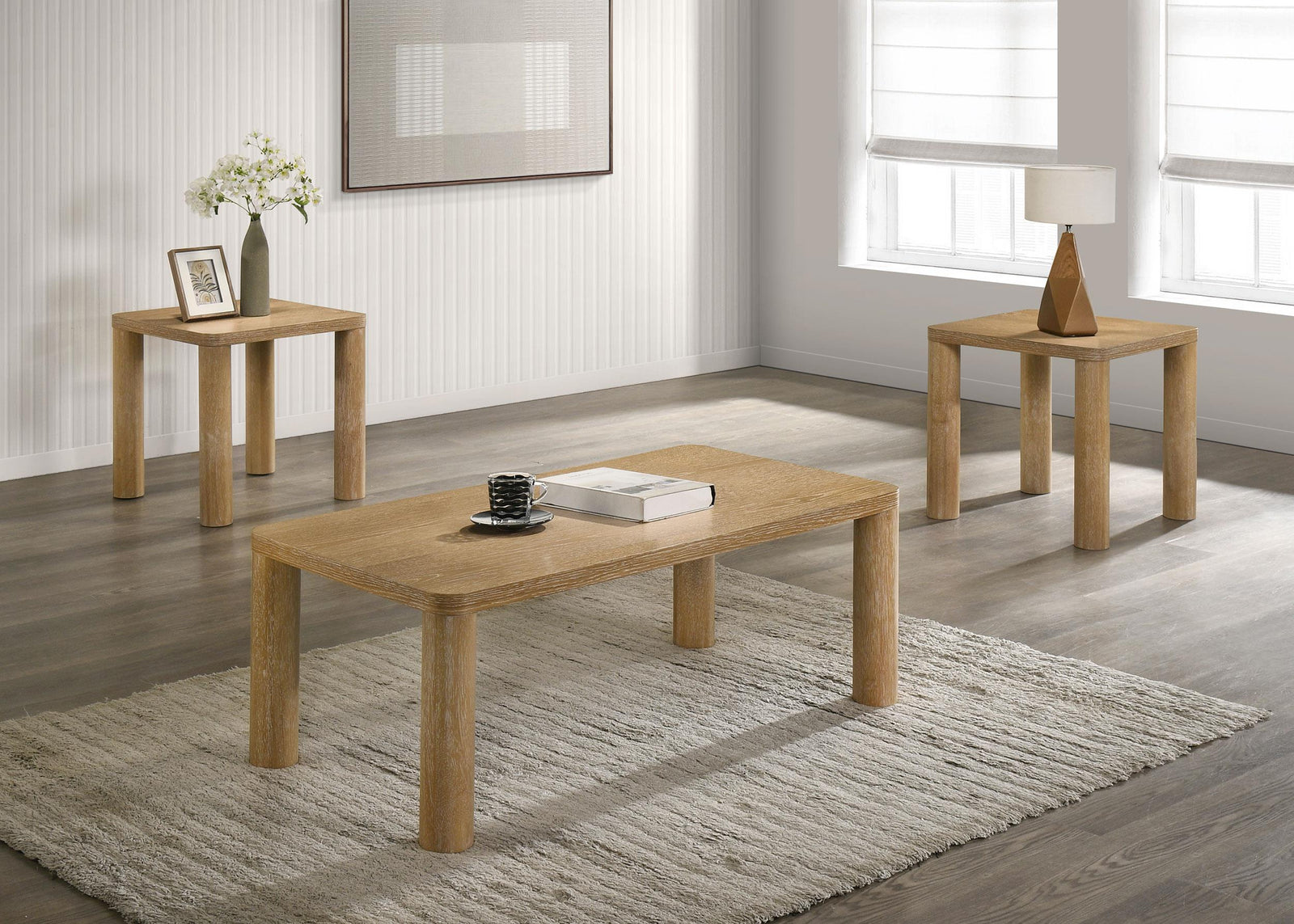 Castlewood 3-piece Cocktail Coffee Table Set Light Oak