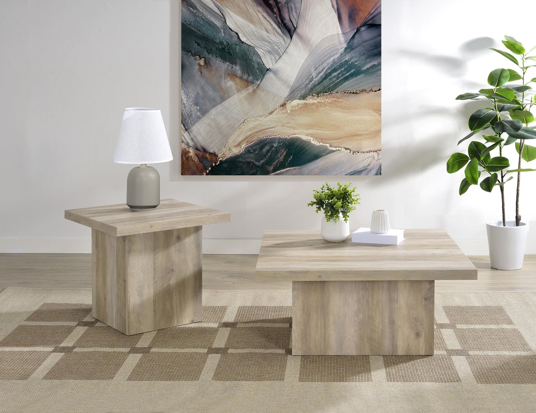 Devar Square Engineered Wood End Table Distressed Pine